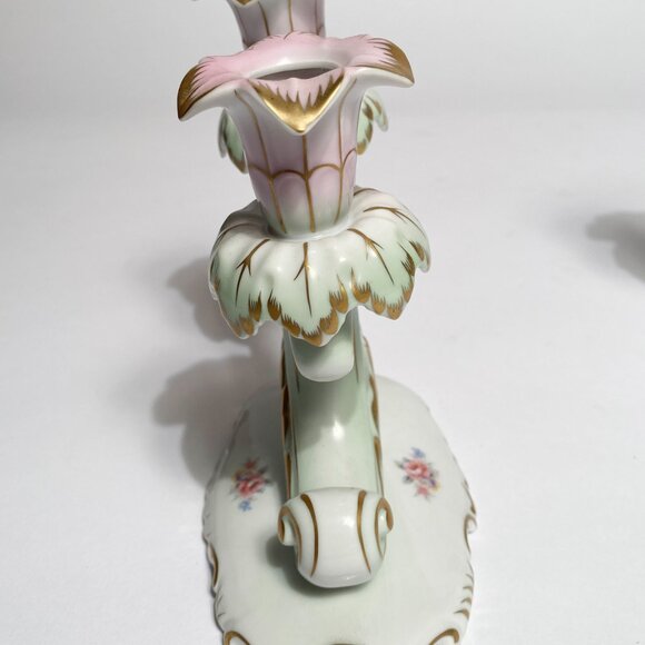 Set of 3 HUNGARIAN Hollohaza Fine Porcelain Candle Holders Pastel Candelabra - Picture 5 of 9